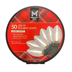 Member's Mark 50-Count LED C9 Filament Lights, Warm White, Lighted Length 21.4'